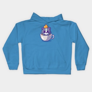 Cute Cat In Coffee Cup Cartoon Vector Icon Illustration Kids Hoodie